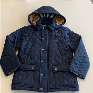 Burberry Navy Quilted Hooded Kids Jacket